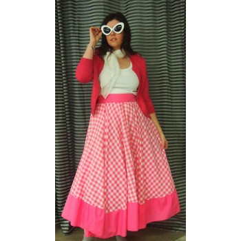 Pink Check 50s Girl ADULT HIRE